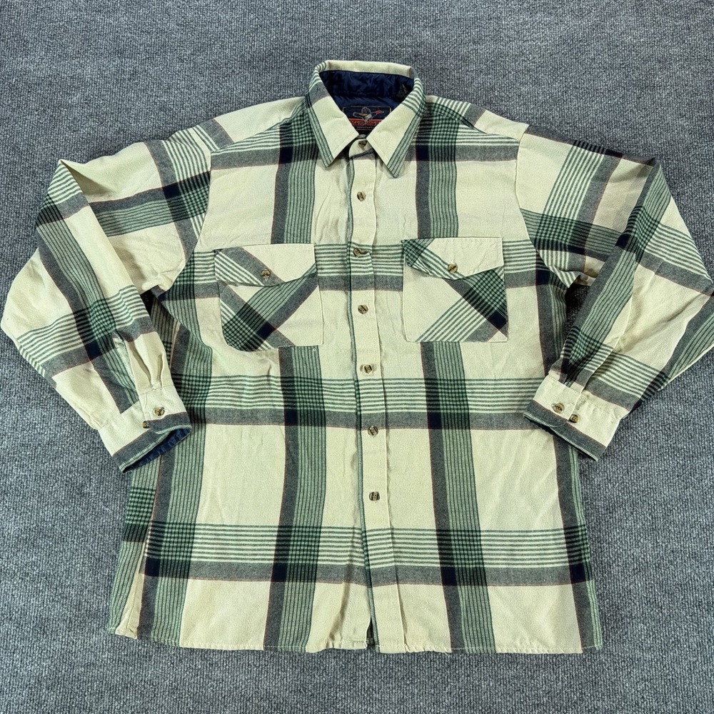 VTG Backpacker Sportswear Large Plaid Flannel Shirt Green Cream Acrylic Button